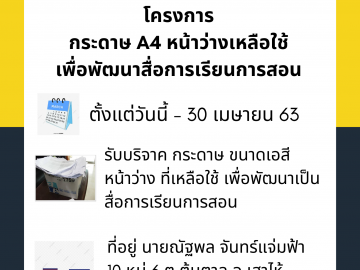 กระดาษ A4 หน้าว่างเหลือใช้ เพื่อพัฒนาสื่อการเรียนการสอน